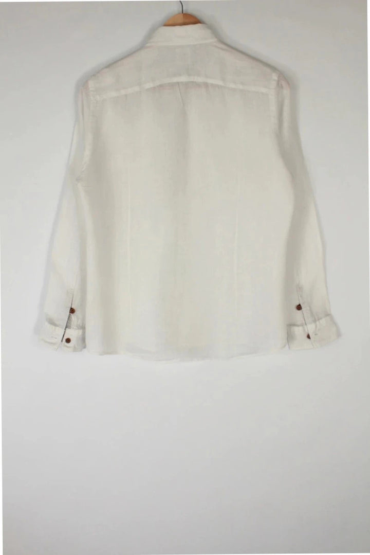 Flanders Linen white long sleeve shirt premium linen texture button-up design