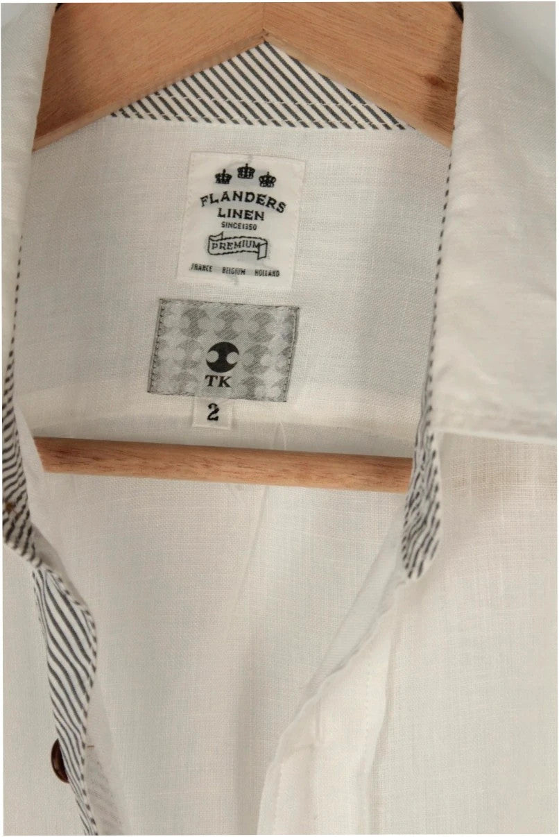 Flanders Linen white long sleeve shirt premium linen texture button-up design