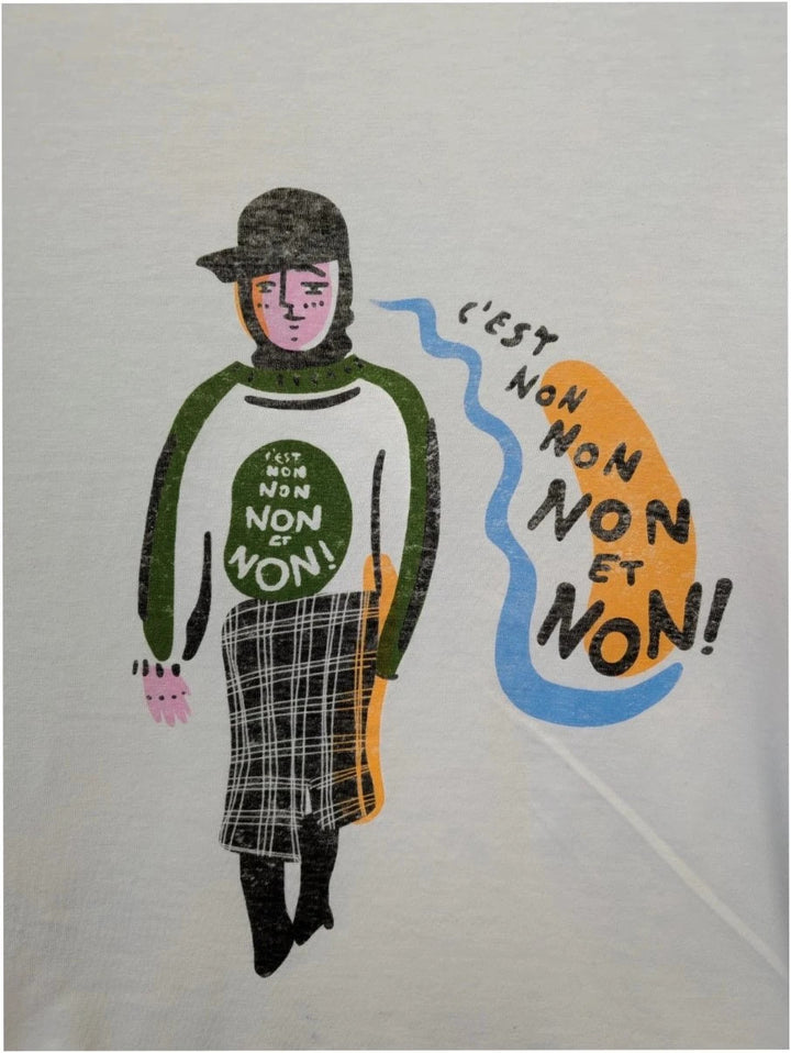 Christian Dior white pocket t-shirt with graphic protest illustration and bee motif.