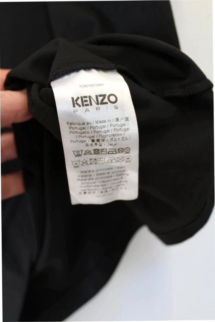 Kenzo black graphic tee with bold red box logo and ribbed crew neckline.
