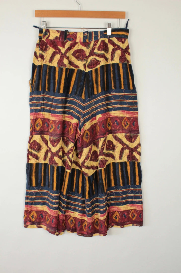 Hirsch vintage wide-leg culottes multi-colour abstract tribal batik print 100% viscose.