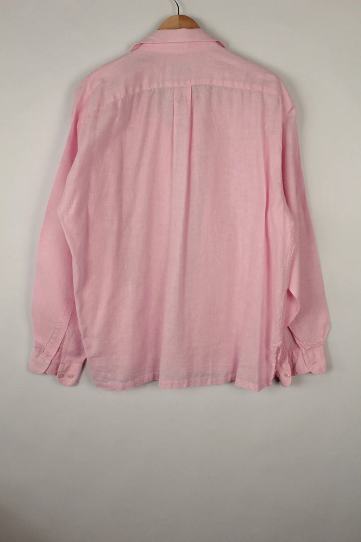 Club Med pink long sleeve shirt lightweight 100% linen classic collar button-down design