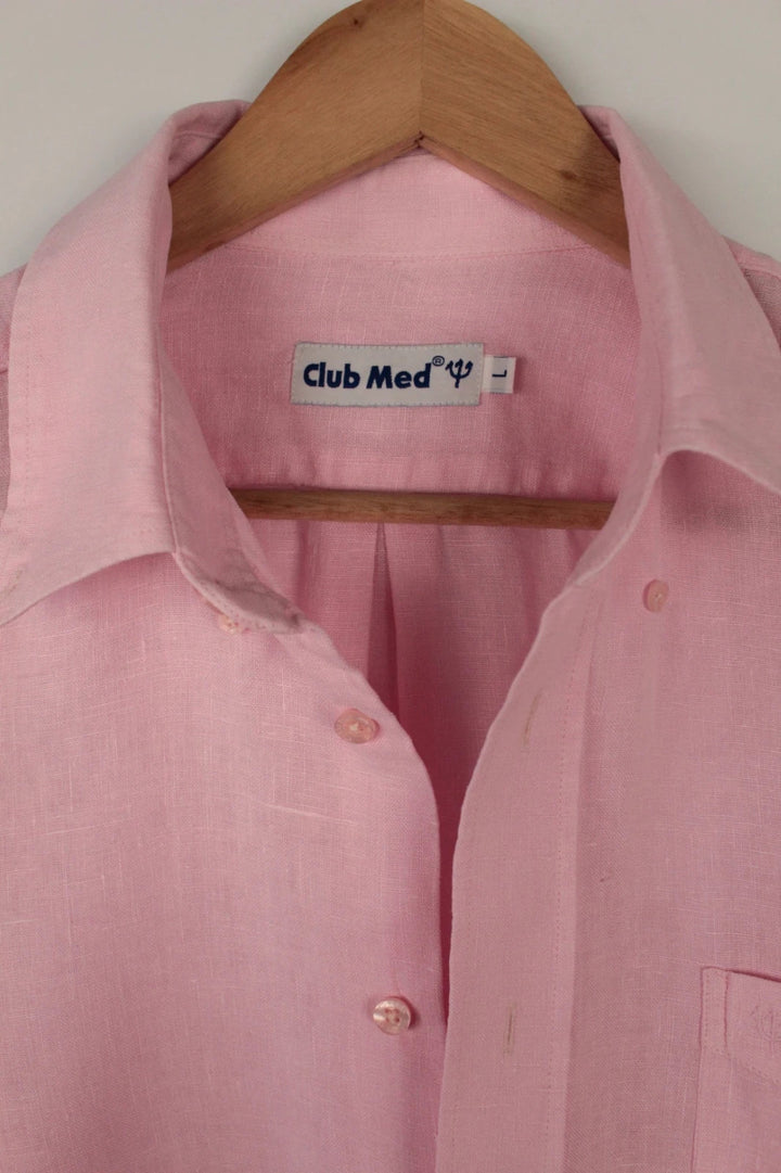 Club Med pink long sleeve shirt lightweight 100% linen classic collar button-down design