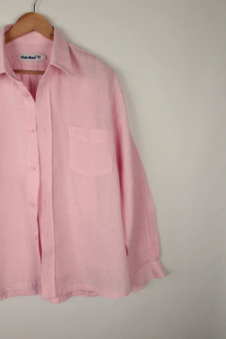 Club Med pink long sleeve shirt lightweight 100% linen classic collar button-down design