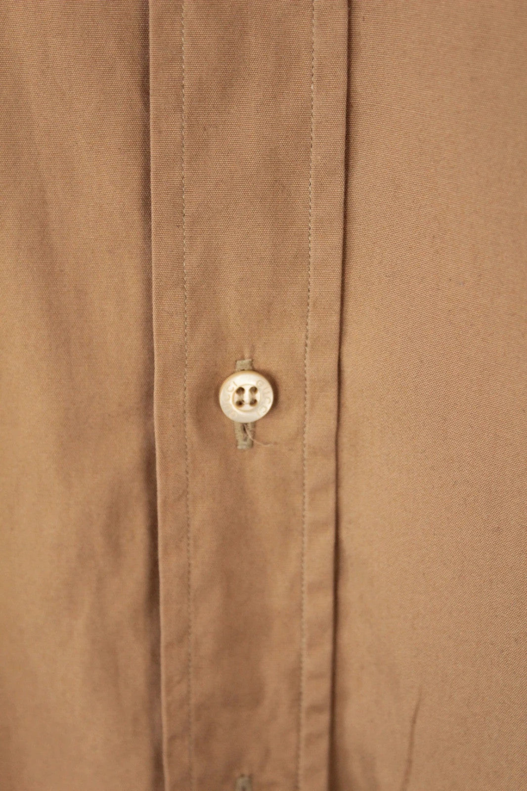 Gucci tailored shirt camel beige, elongated pointed collar, premium cotton, structural darting.