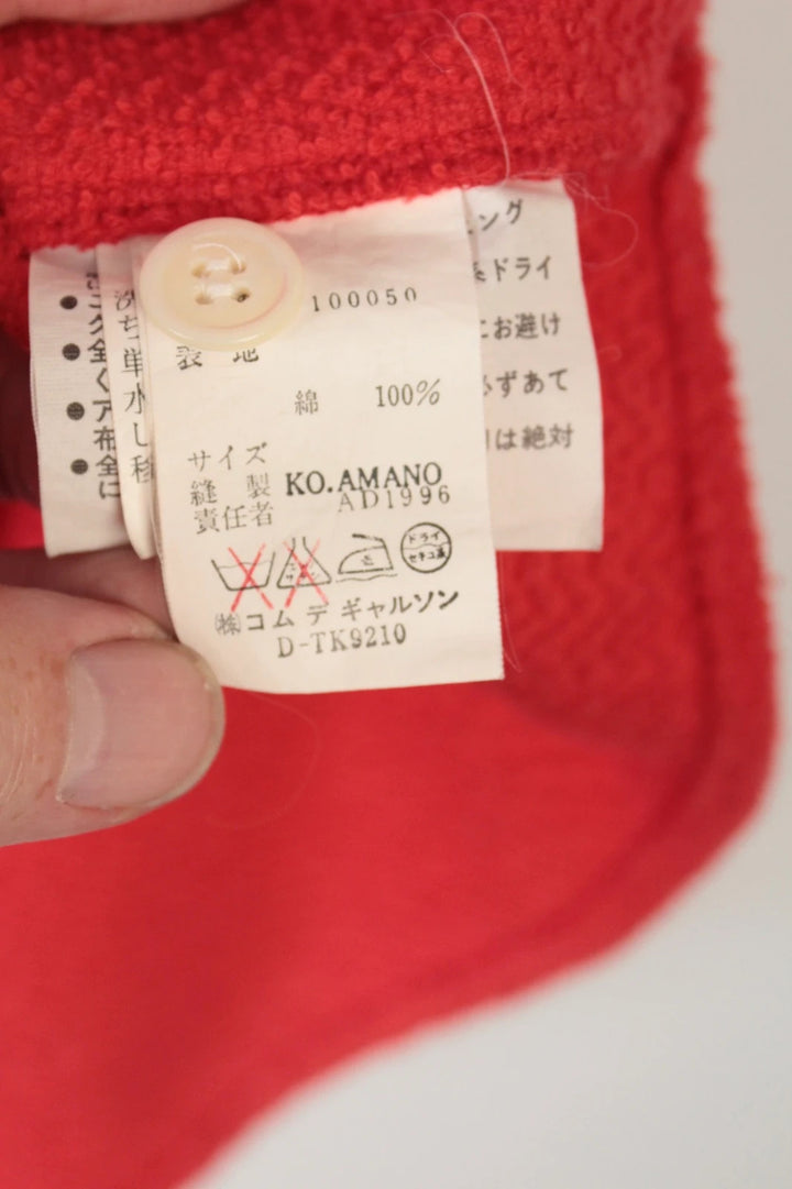 Comme des Garçons short sleeve shirt coral red terry towelling fabric with chest pocket.