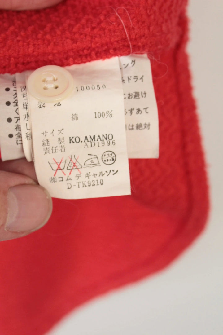 Comme des Garçons short sleeve shirt coral red terry towelling fabric with chest pocket.