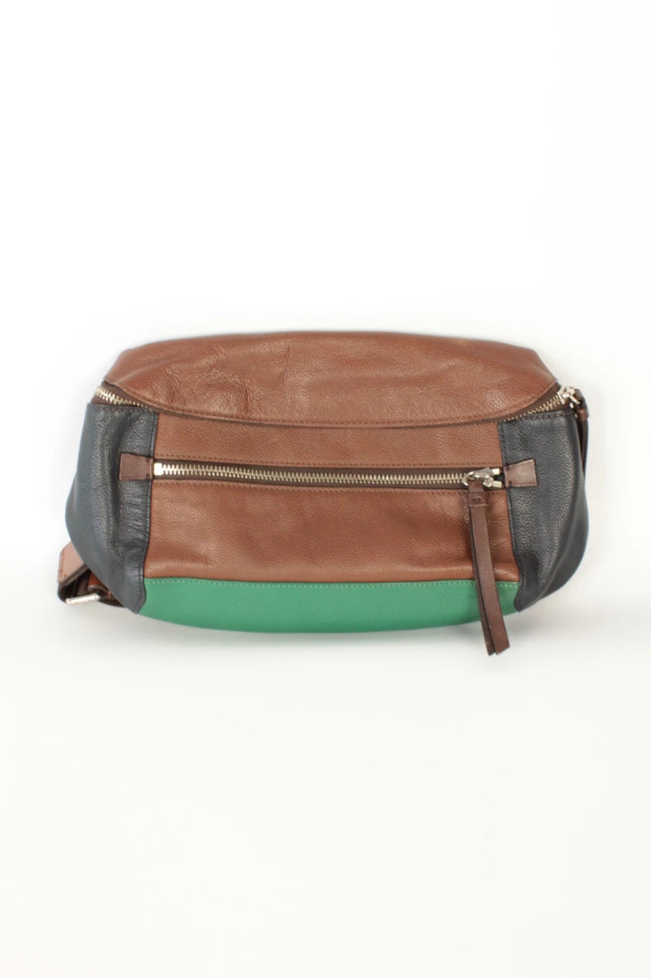 Coach fanny pack black brown emerald green colorblock design with premium pebble leather.