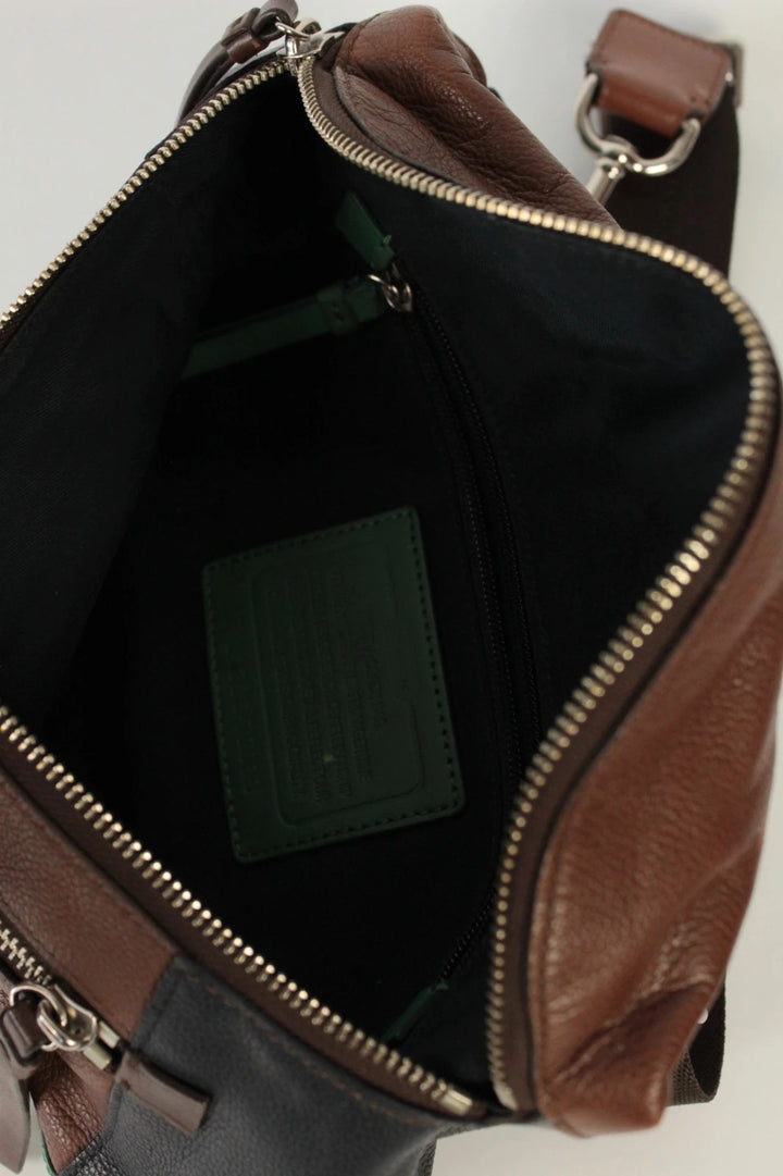 Coach fanny pack black brown emerald green colorblock design with premium pebble leather.