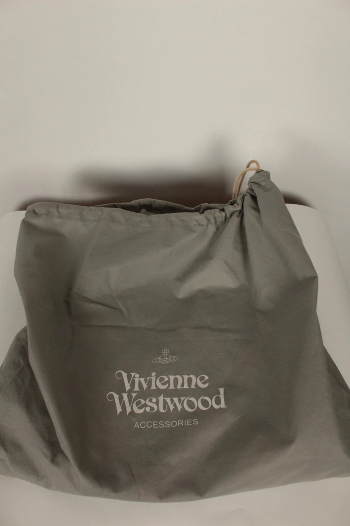 Vivienne Westwood multi checkered handbag with iconic Orb logo and leather accents.