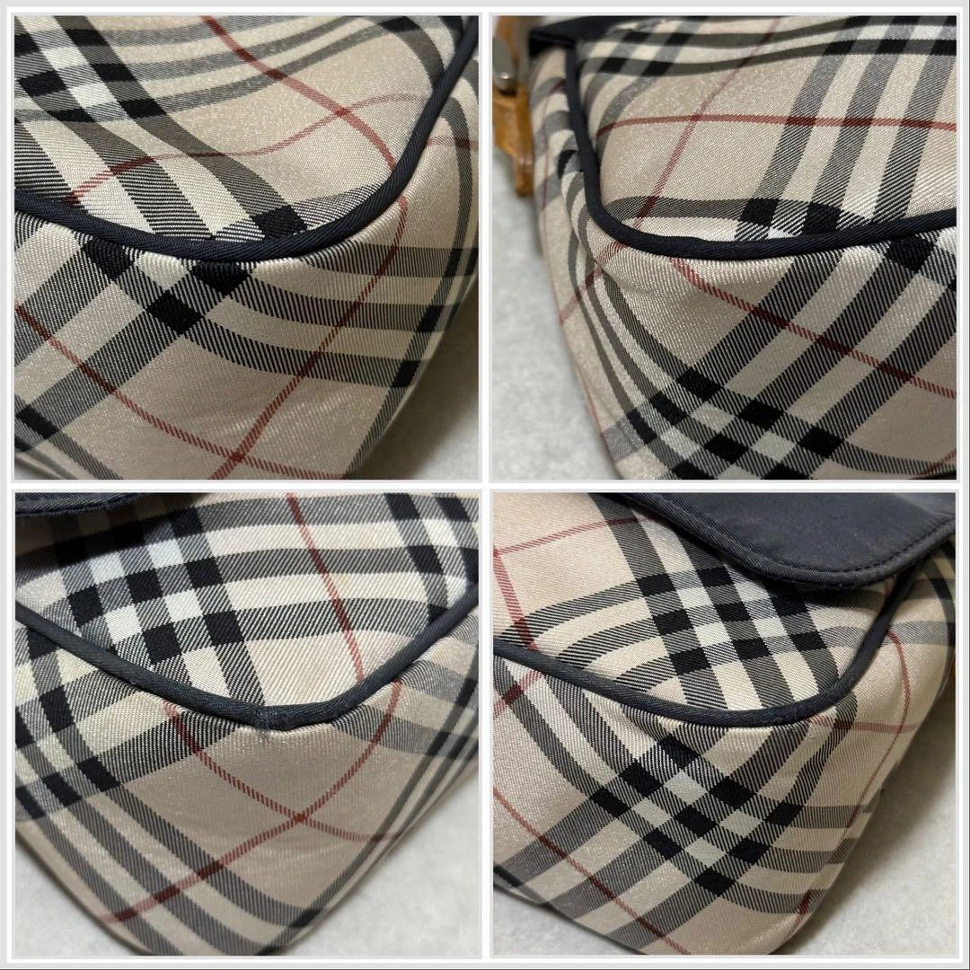 Burberry beige Nova Check crossbody handbag with black nylon flap and leather strap.