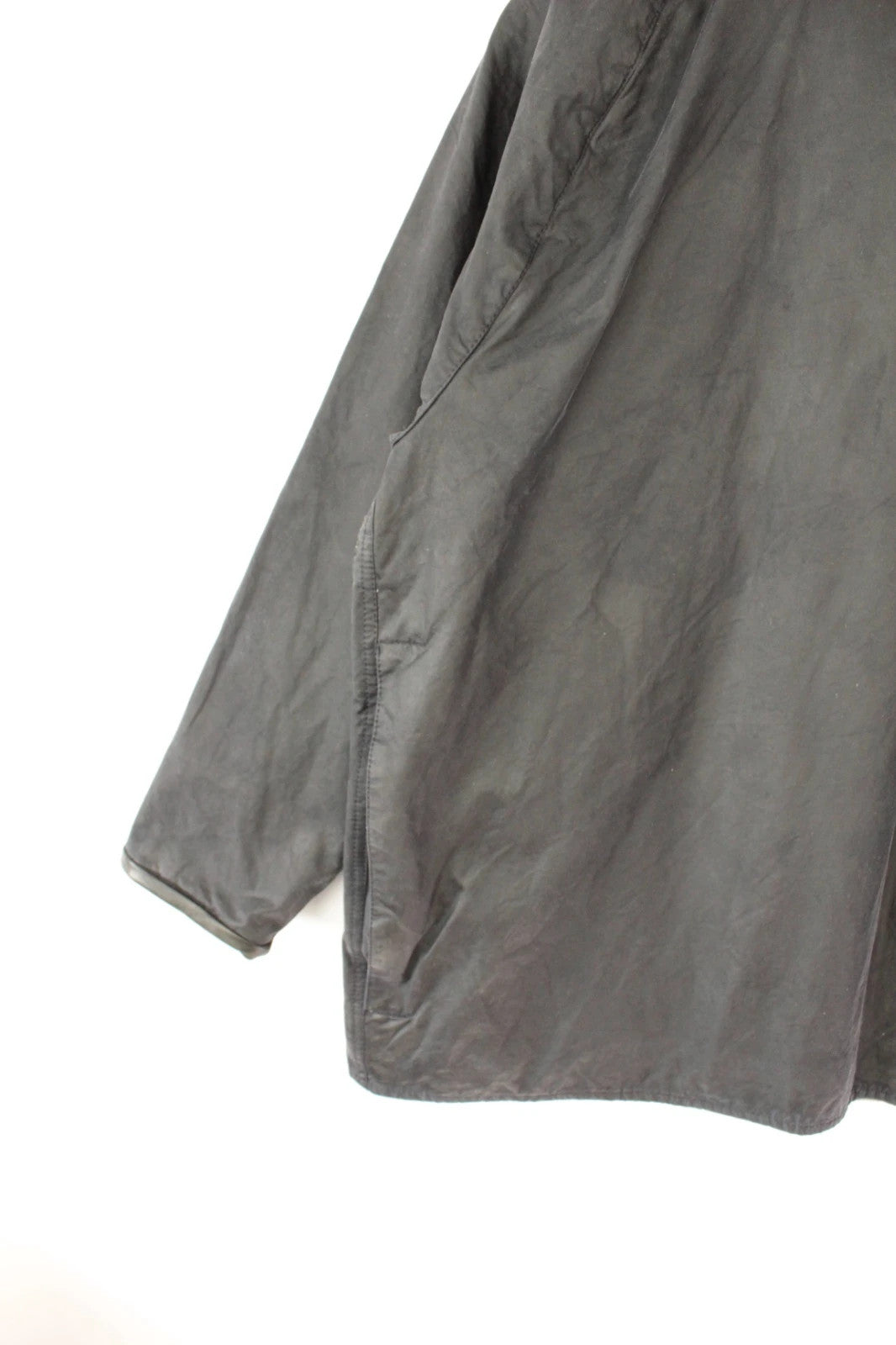 Barbour grey Beaufort wax jacket with navy pocket panels and thick corduroy collar.