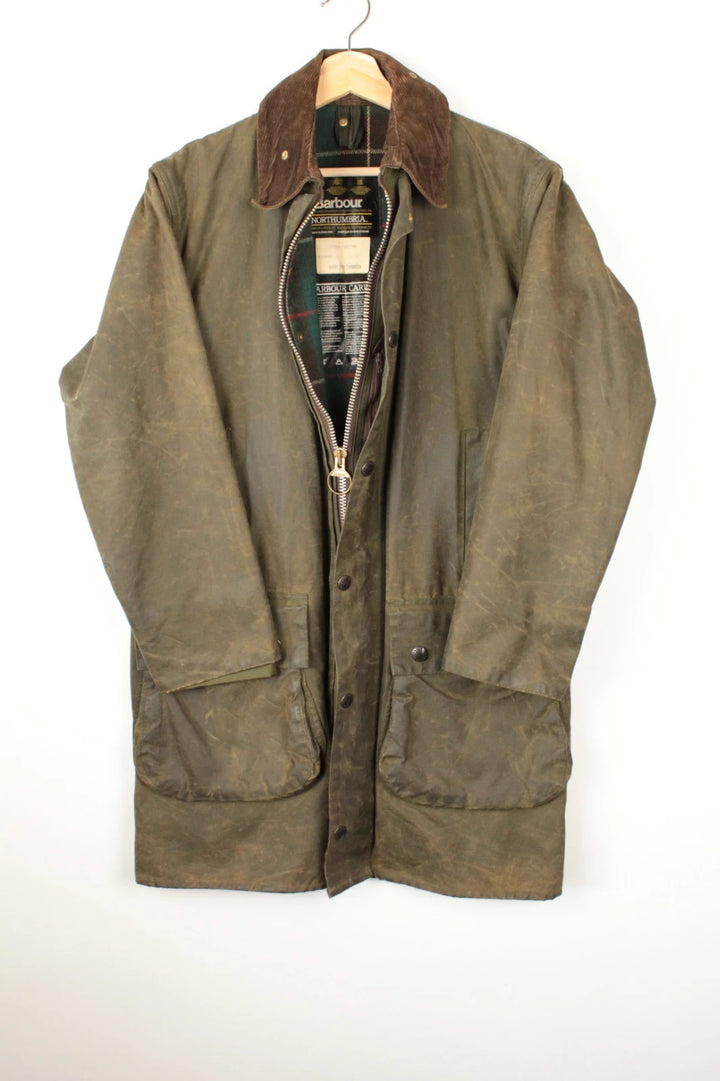 Barbour khaki wax jacket heavyweight 8oz cotton corduroy collar moleskin lining