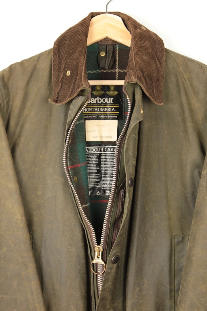Barbour khaki wax jacket heavyweight 8oz cotton corduroy collar moleskin lining