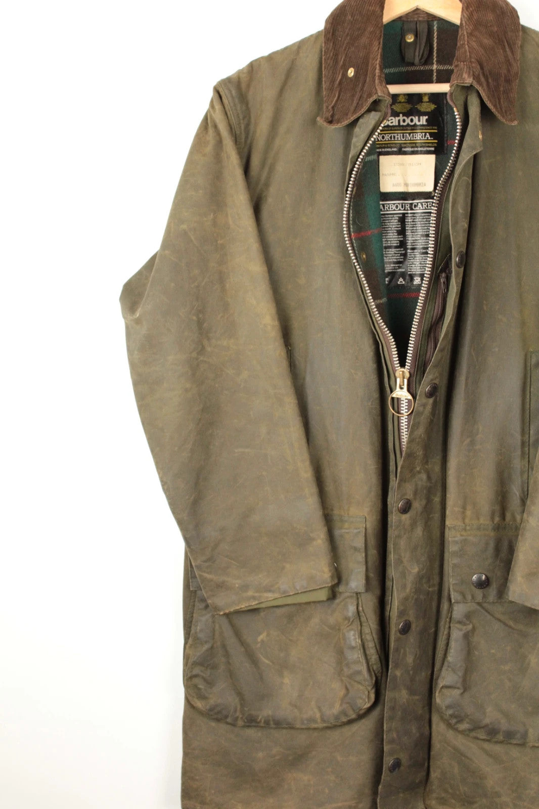 Barbour khaki wax jacket heavyweight 8oz cotton corduroy collar moleskin lining