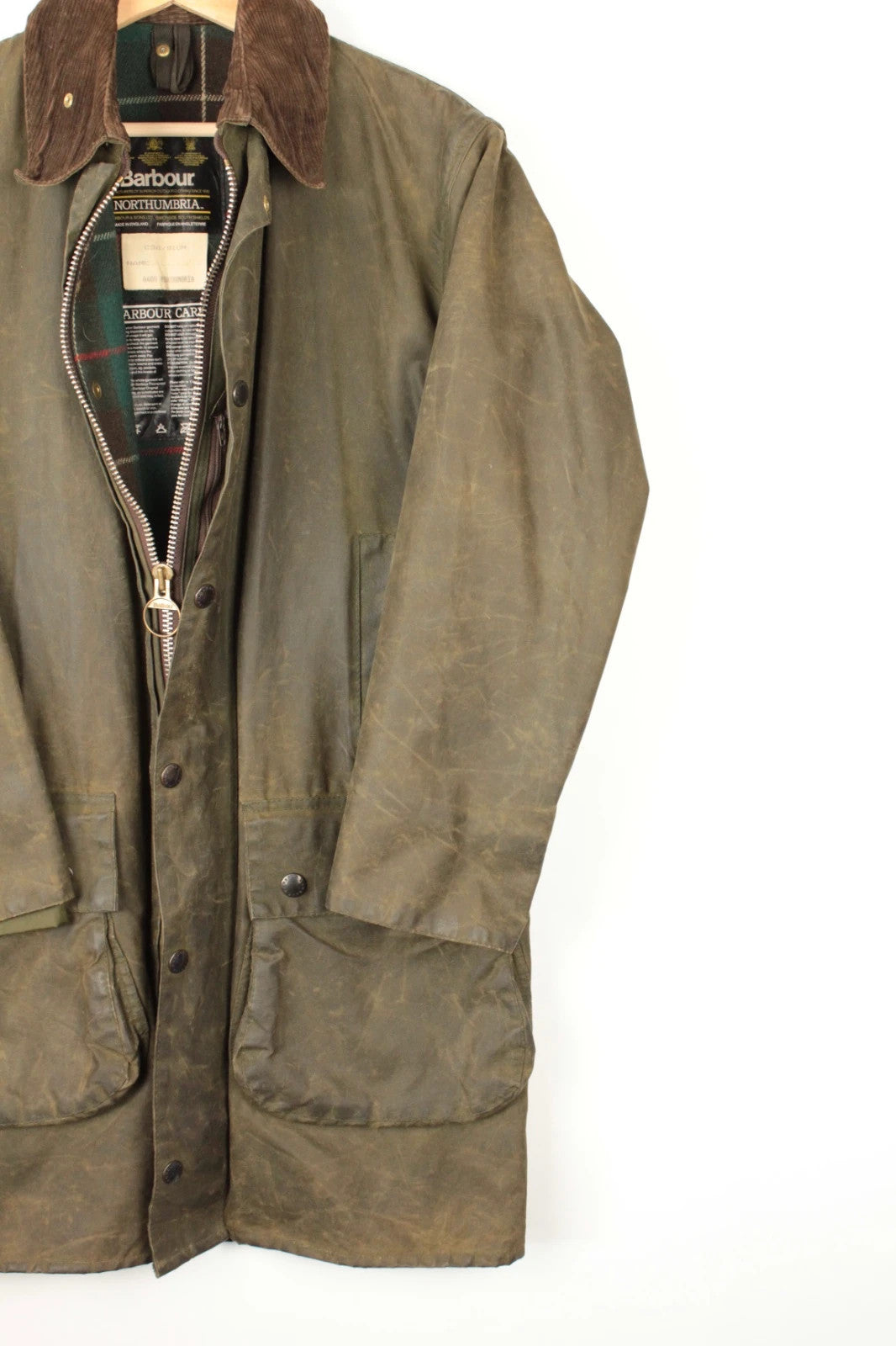 Barbour khaki wax jacket heavyweight 8oz cotton corduroy collar moleskin lining