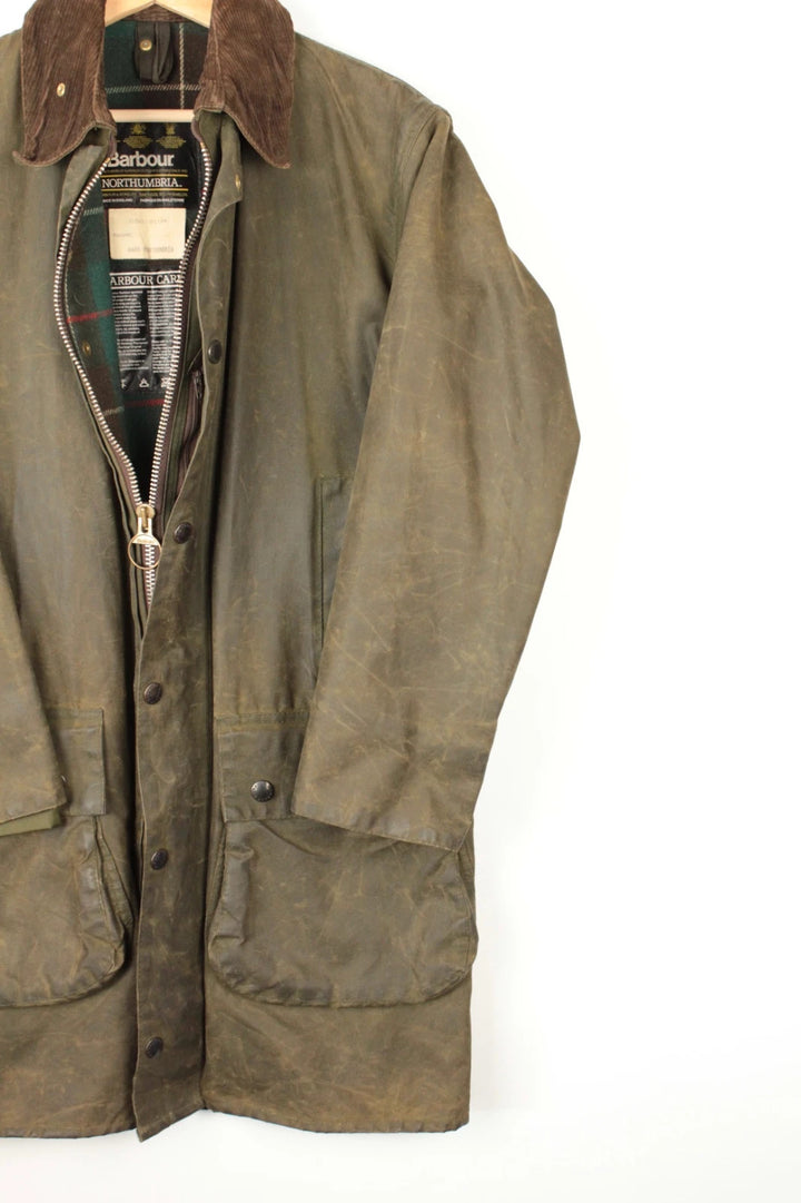 Barbour khaki wax jacket heavyweight 8oz cotton corduroy collar moleskin lining