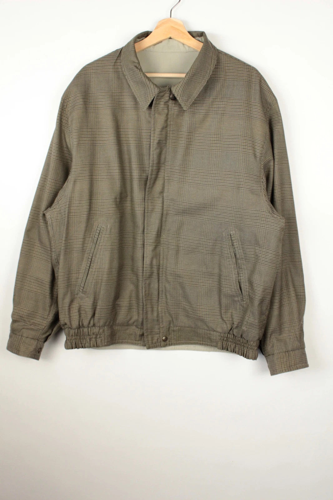 Faciba khaki reversible Harrington jacket retro Prince of Wales check pattern.