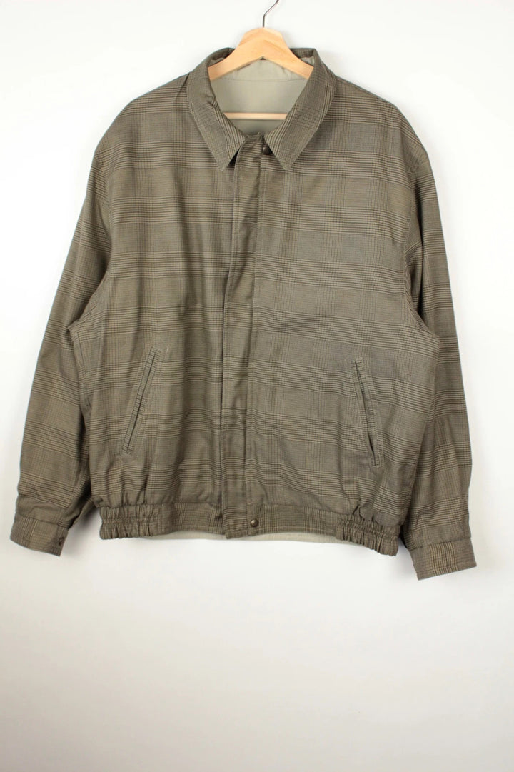 Faciba khaki reversible Harrington jacket retro Prince of Wales check pattern.
