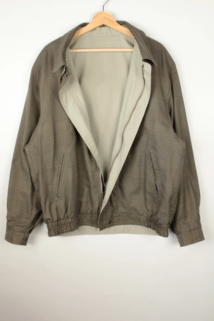 Faciba khaki reversible Harrington jacket retro Prince of Wales check pattern.