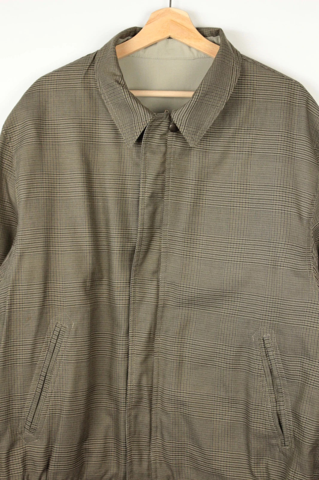 Faciba khaki reversible Harrington jacket retro Prince of Wales check pattern.