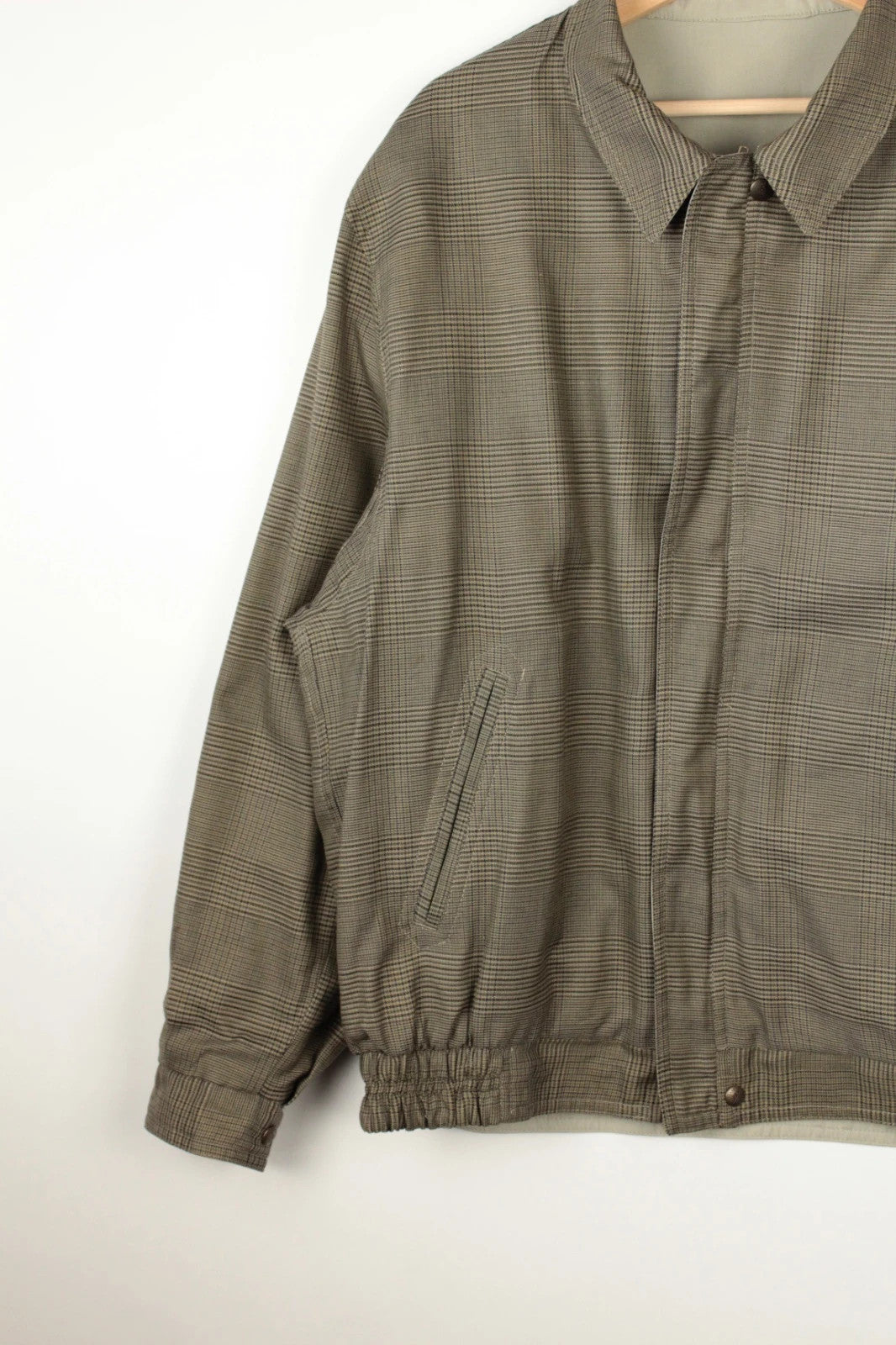 Faciba khaki reversible Harrington jacket retro Prince of Wales check pattern.