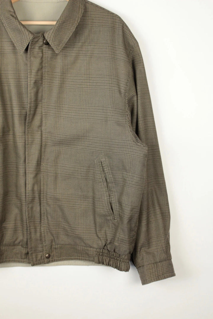 Faciba khaki reversible Harrington jacket retro Prince of Wales check pattern.