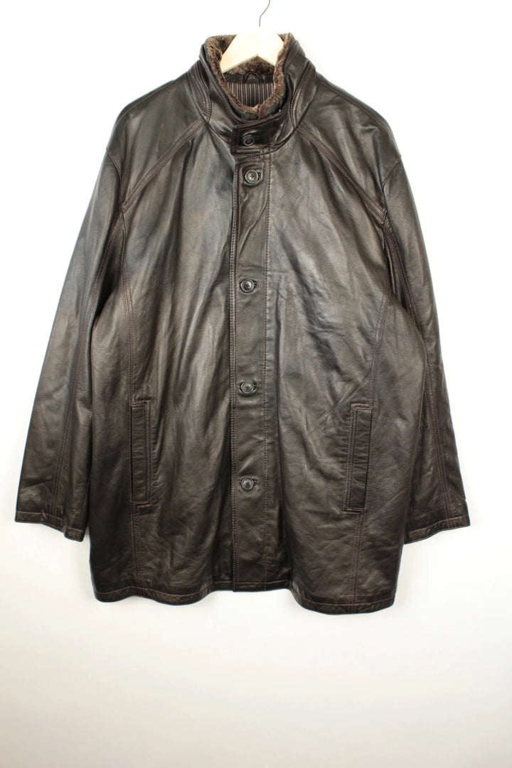 Leatherman dark brown leather coat with Thermolite lining and vintage character details.