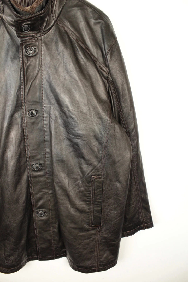 Leatherman dark brown leather coat with Thermolite lining and vintage character details.