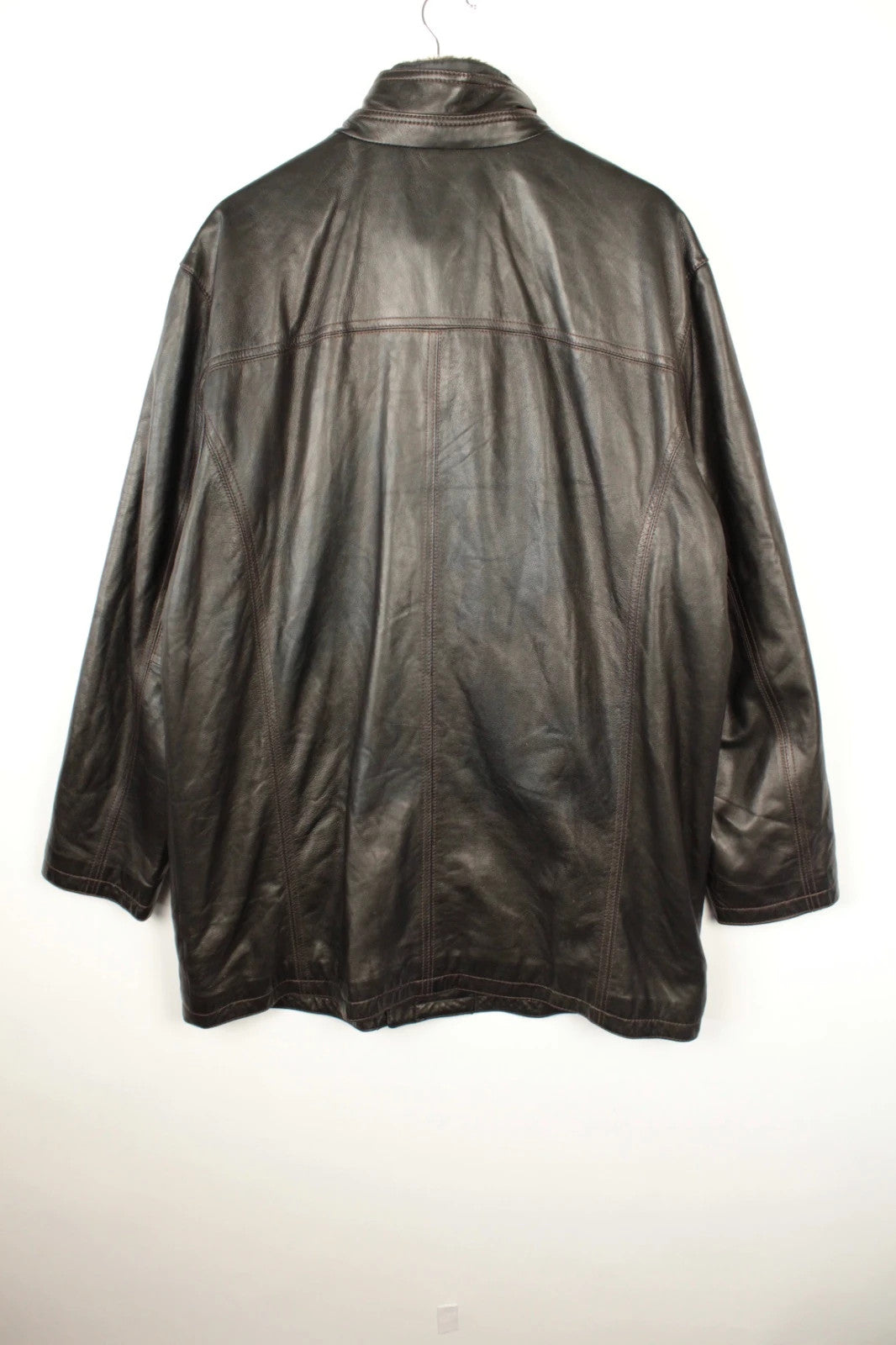 Leatherman dark brown leather coat with Thermolite lining and vintage character details.
