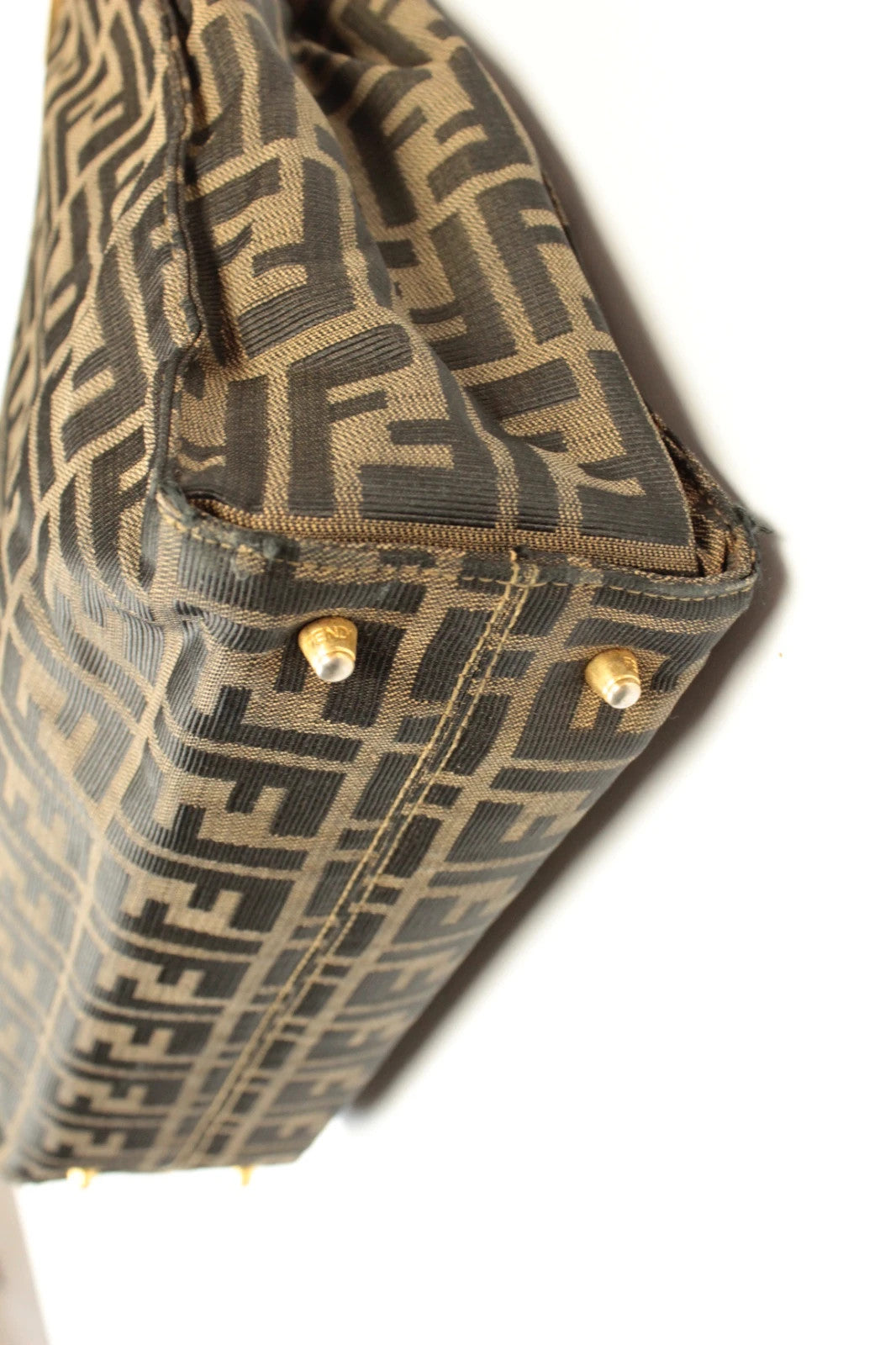 Fendi shopping tote bag beige brown Zucca monogram canvas with calf leather trim.