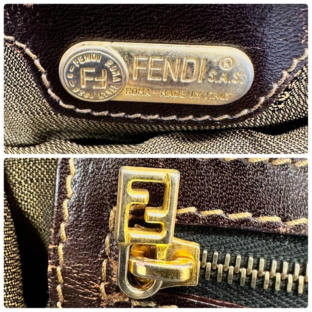 Fendi shopping tote bag beige brown Zucca monogram canvas with calf leather trim.