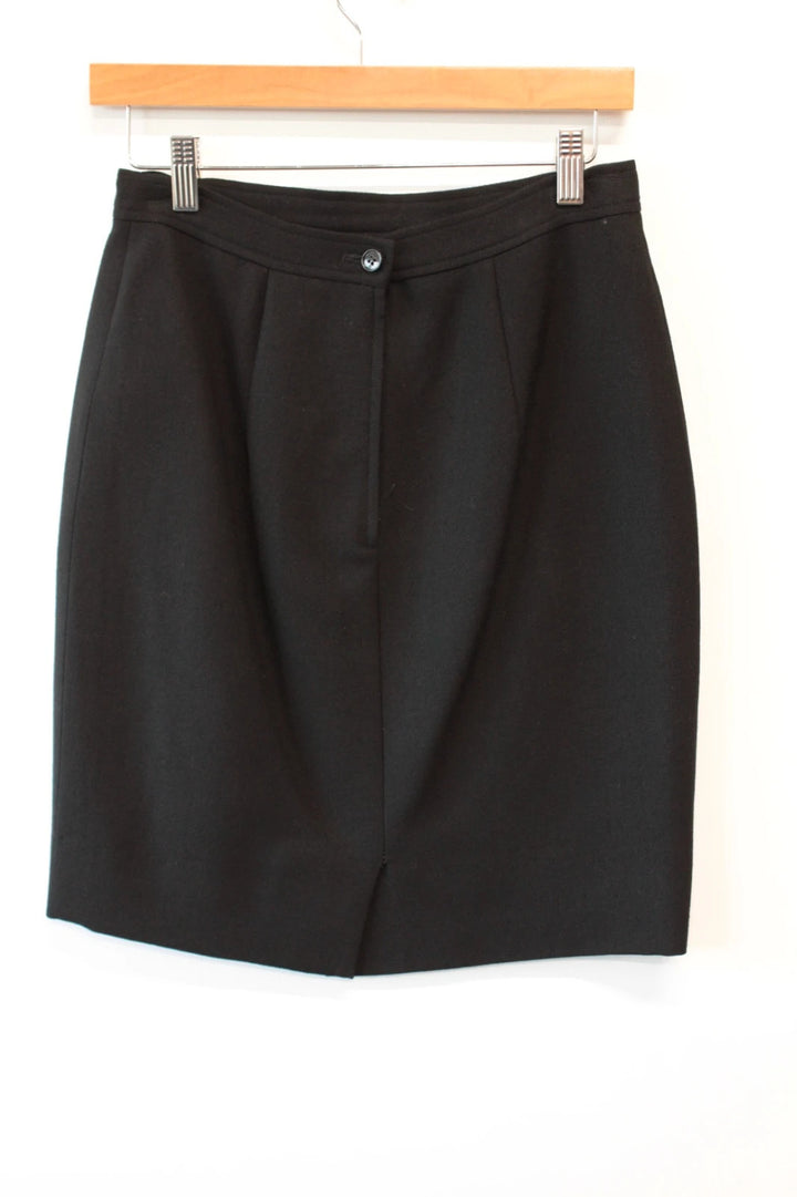 Valentino black wool pencil skirt tailored high waisted with rear vent and zip closure.