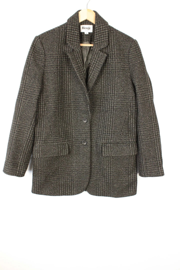 Rouje grey checked wool blazer jacket with branded buttons and smooth lining.