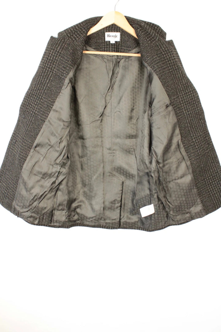 Rouje grey checked wool blazer jacket with branded buttons and smooth lining.