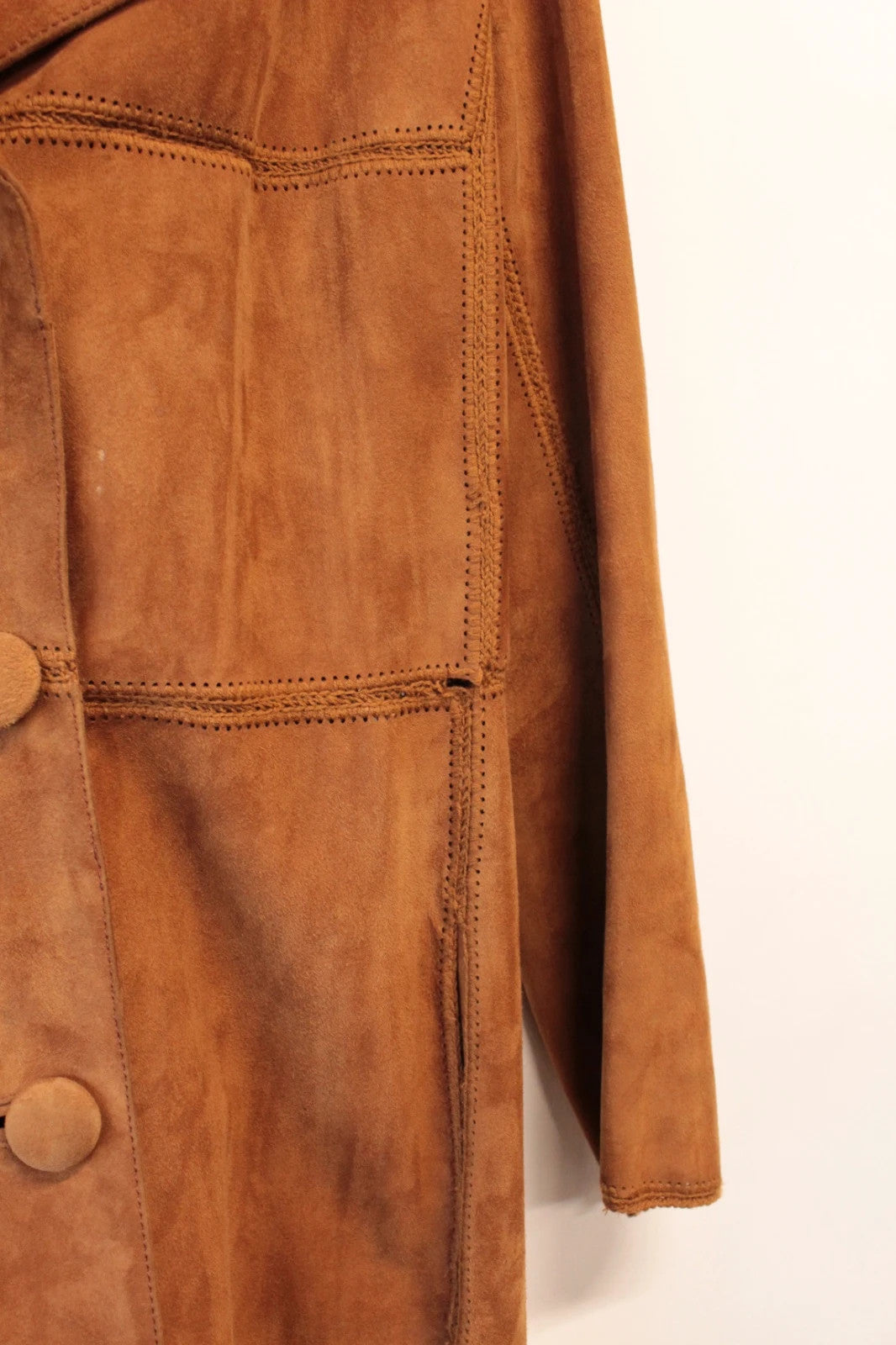 Suede tan brown trench coat with full-length design and premium satin lining.
