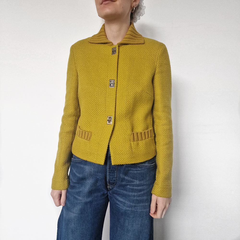 Alberta Ferretti yellow woven wool jacket - S