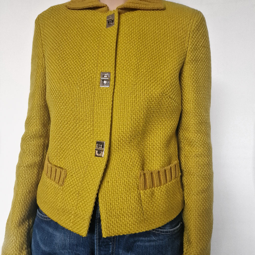 Alberta Ferretti yellow woven wool jacket - S