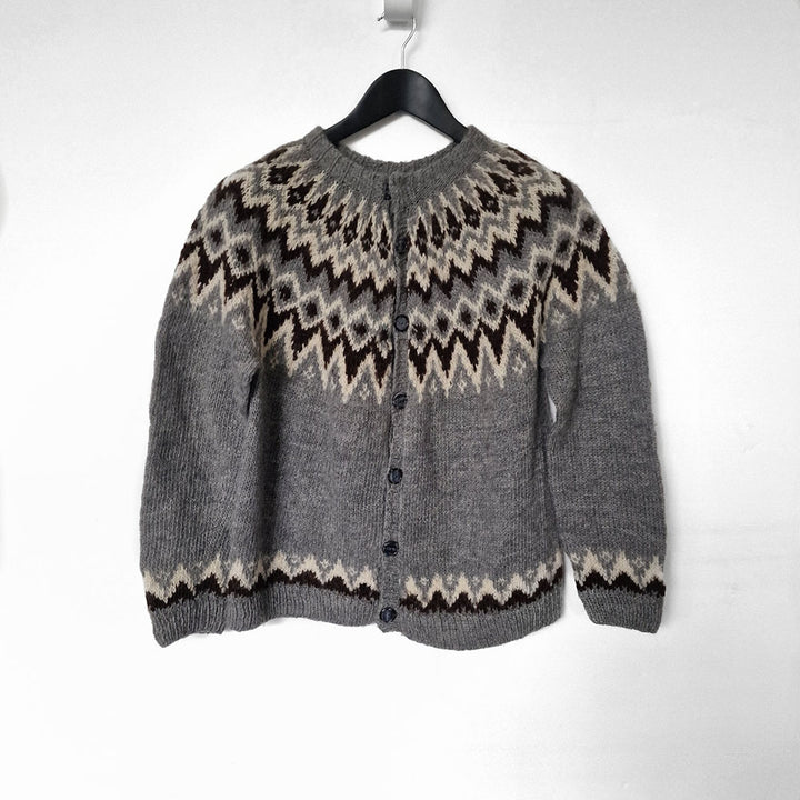 Grey Nordic Fairisle Cardigan - UK 10-12