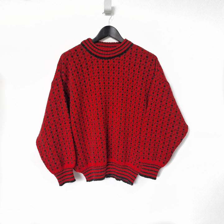 Red and Grey Crew Neck Wool Jumper - L