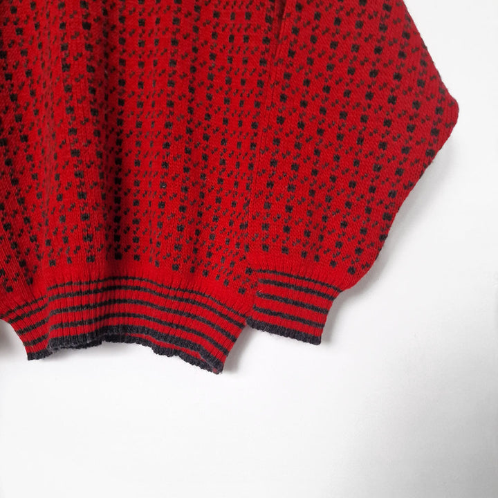 Red and Grey Crew Neck Wool Jumper - L