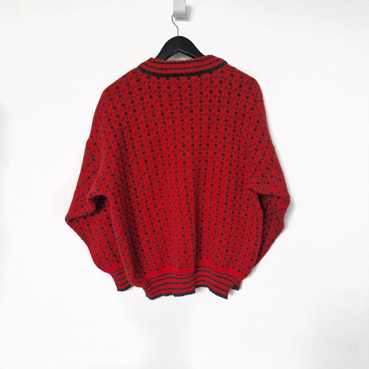 Red and Grey Crew Neck Wool Jumper - L