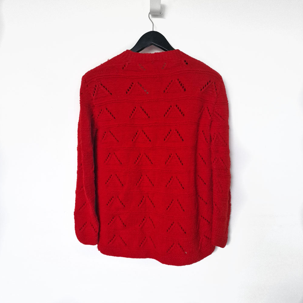 Red Wool V Neck pointelle Cardigan - UK 6-8
