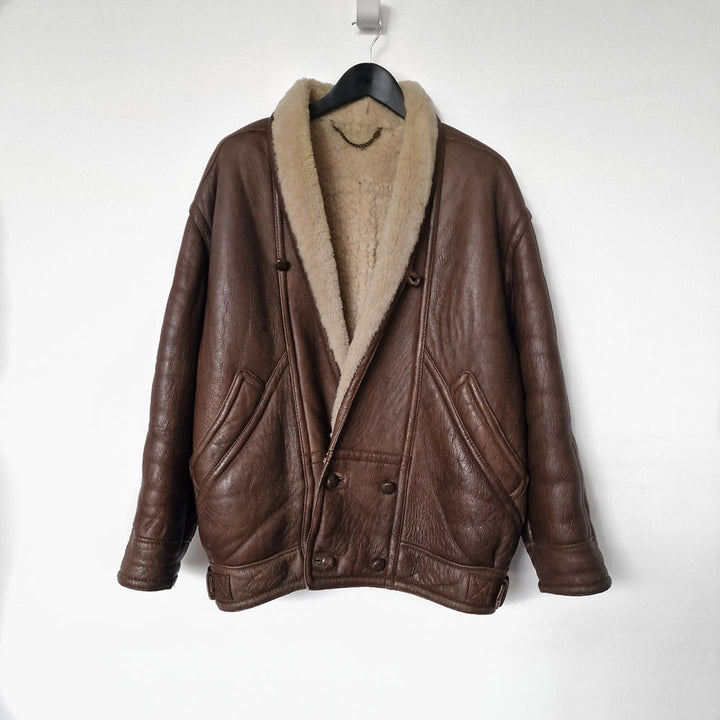 Brown Leather Shearling Coat - UK 10-12