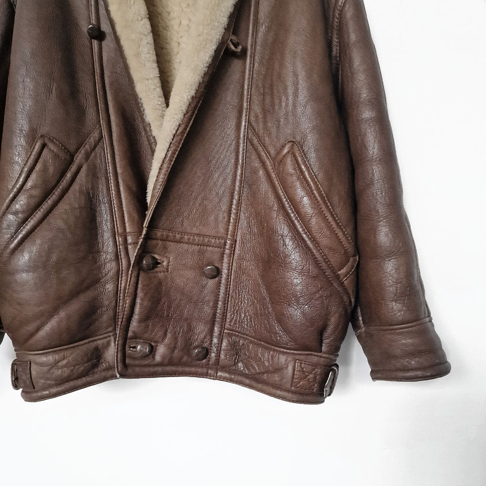 Brown Leather Shearling Coat - UK 10-12