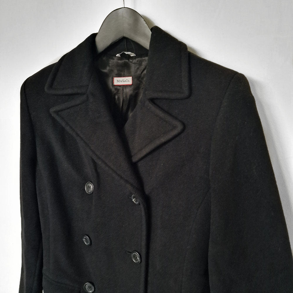 Max & Co Black Wool Pea Coat - UK 8