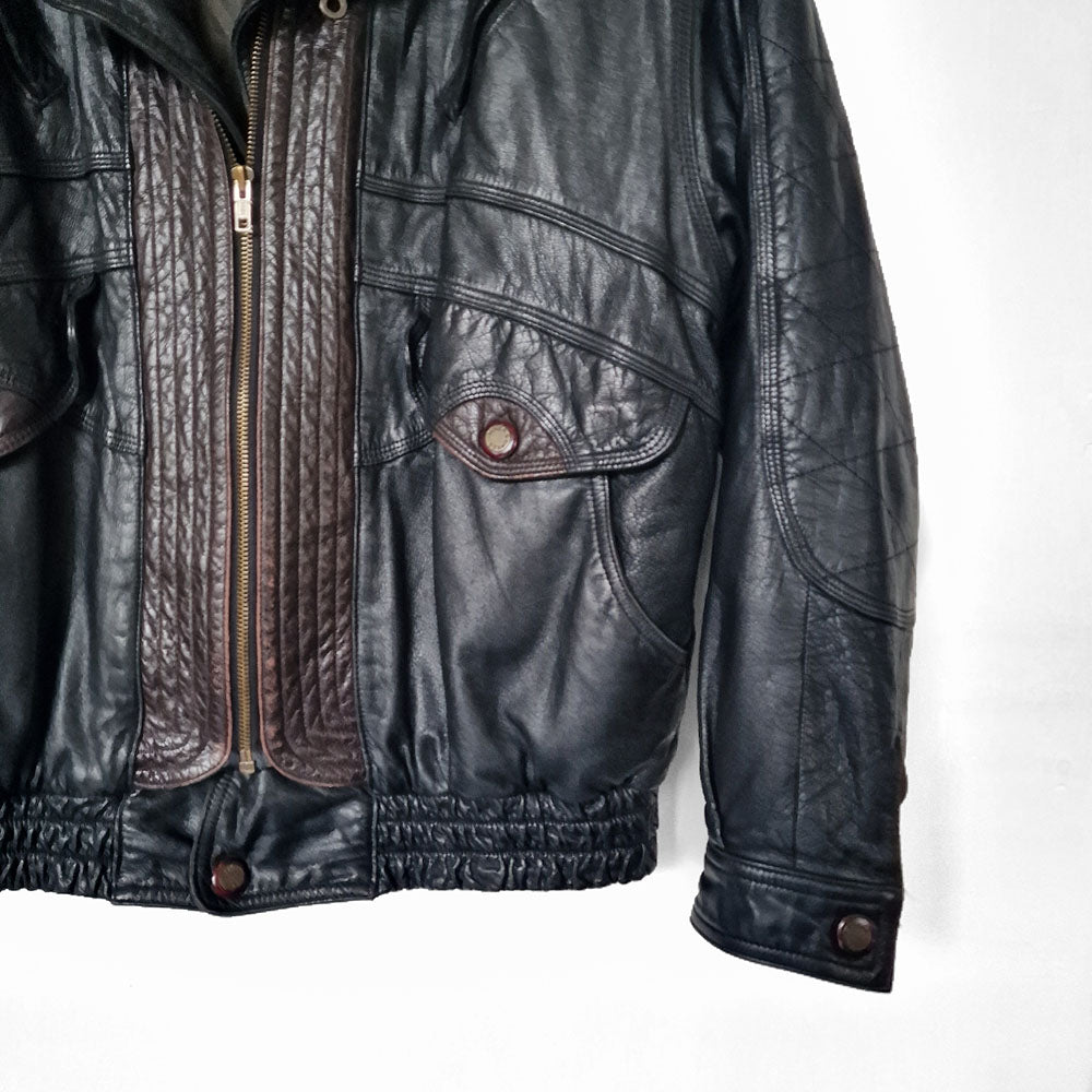 Black Leather Bomber Jacket - UK 10-14