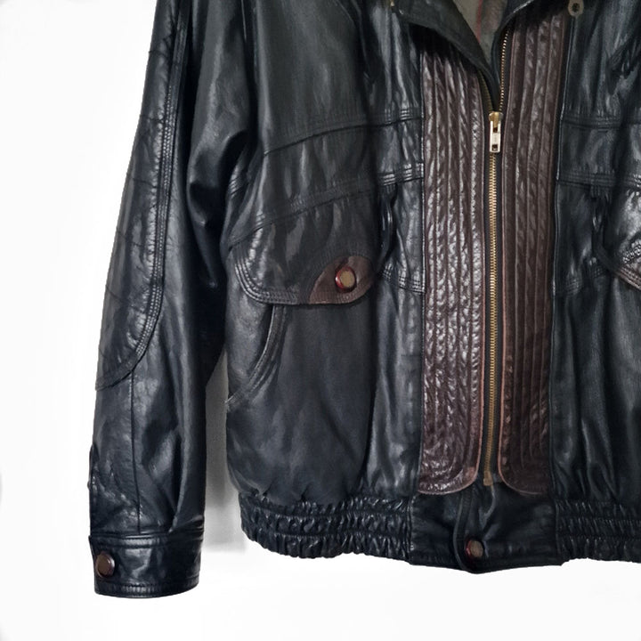 Black Leather Bomber Jacket - UK 10-14