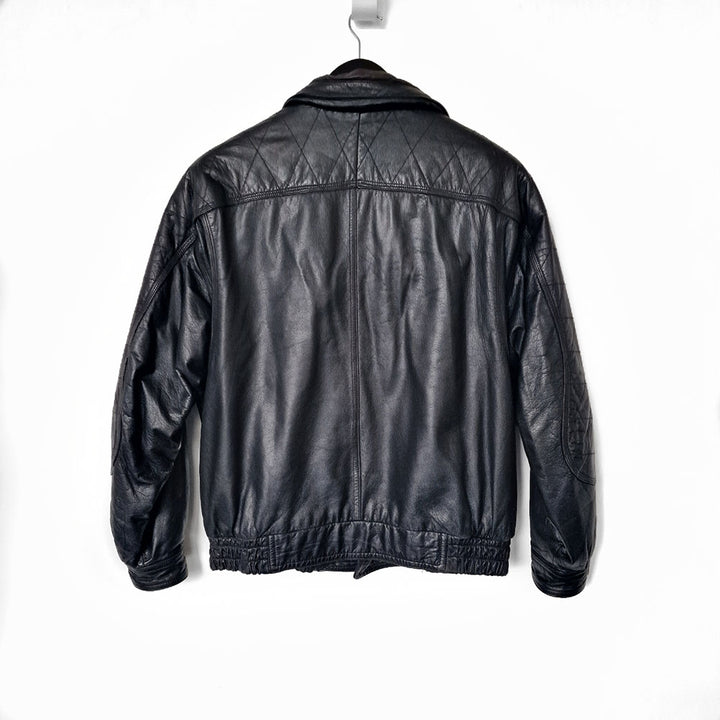 Black Leather Bomber Jacket - UK 10-14