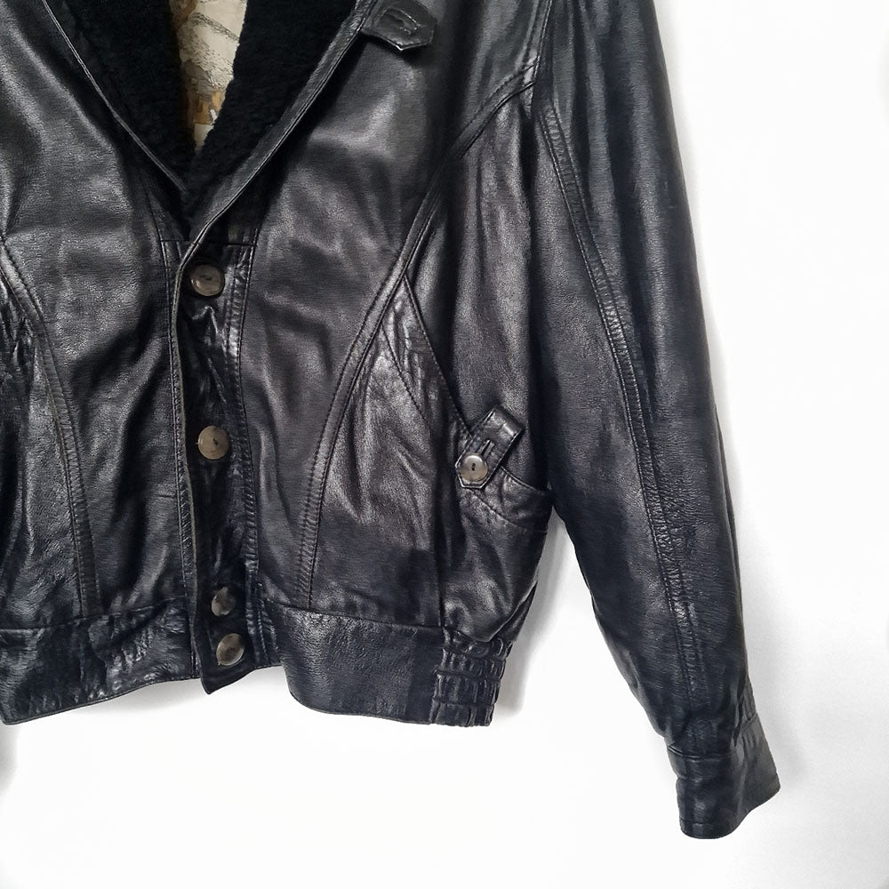 Black Leather Aviator with Shearling Collar - UK 10-12